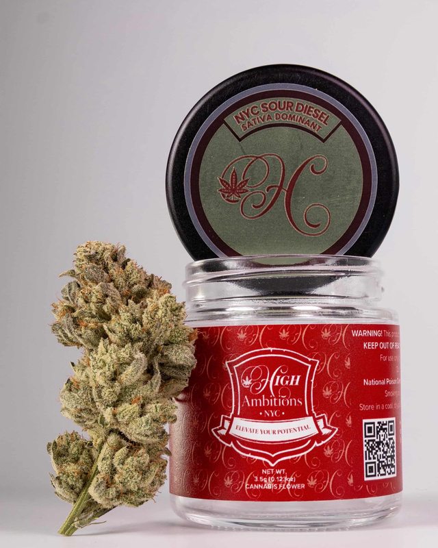 High Ambitions NYC Sour Diesel flower jar
